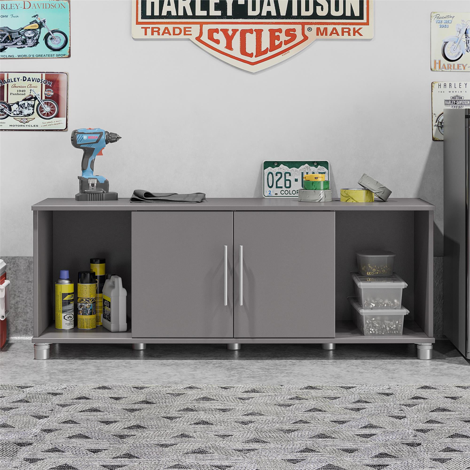 Camberly Adjustable Graphite Gray Laminated Shoe Storage Bench