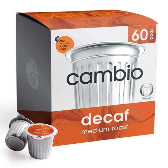 Cambio Roasters Organic Coffee Pods - Decaf Medium Roast, The Only Organic Recyclable Aluminum Coffee Pods, Small Batch Roasted, Keurig® Compatible, for Any Time of Day, Longer Lasting Freshness, 60