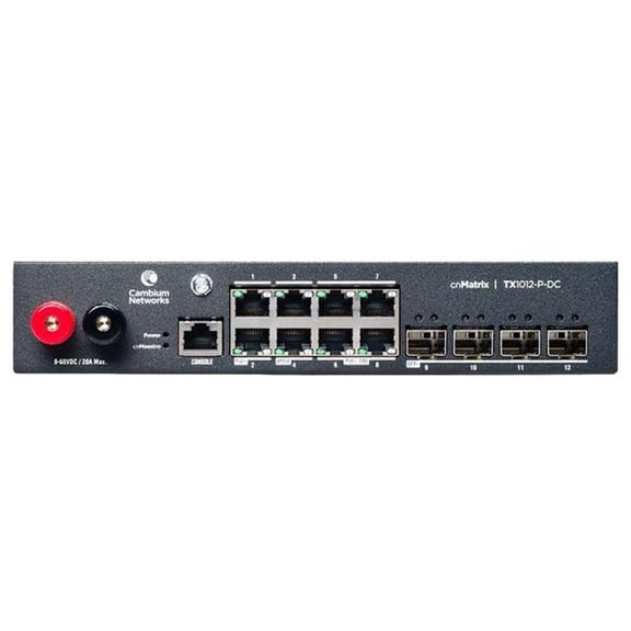 Cambium Networks MXTX1012GxPA21 8 x 1Gbps & 4 SFP Plus CnMatrix DC Powered Intelligent Ethernet PoE Switch