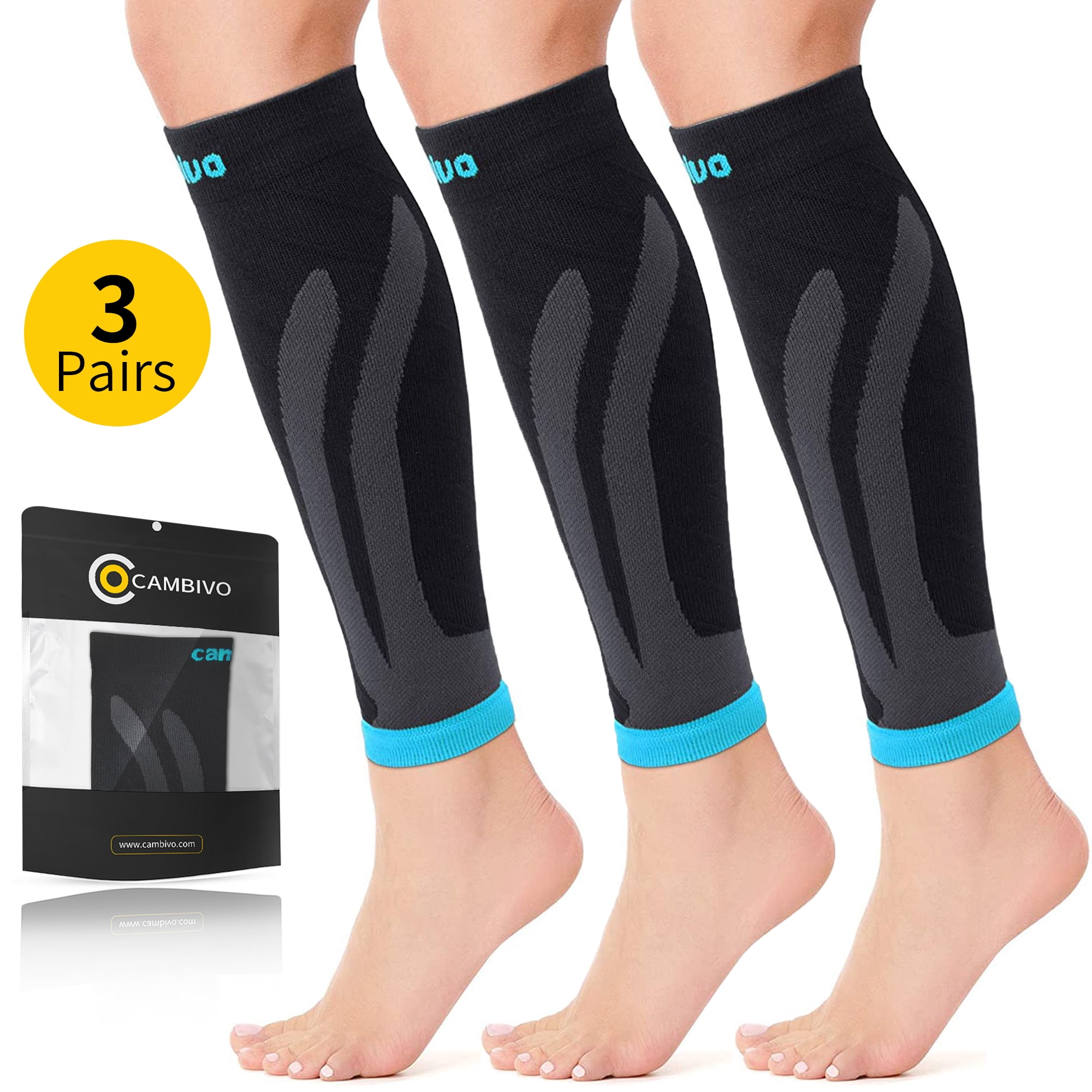 Cambivo 3 Pairs Calf Compression Socks for Women & Men, Leg Brace for  Running, Cycling, Shin Splint Support for Workout 