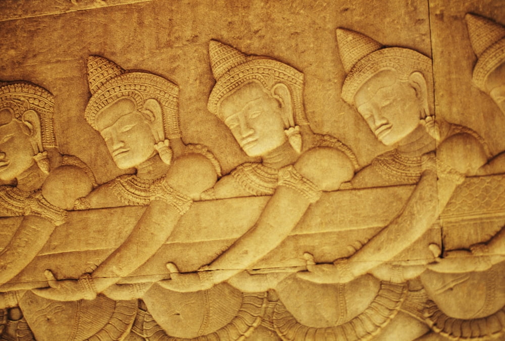 Cambodia Angkor Wat Close-Up Of Stone Carvings Canvas Art - Allan Seiden Design Pics (38 x 24)