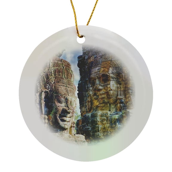 3drose, Cambodia, Angkor Wat, Siem Reap, Faces of the Bayon Temple, Circle Porcelain Ornament