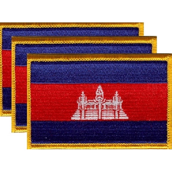 Cambodia Flag Patch, Embroidered Iron On or Sew On, Measures 3.50" x 2.25"