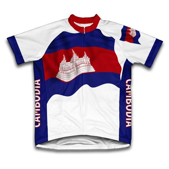 Cambodia Flag Short Sleeve Cycling Jersey for Men - Size XS