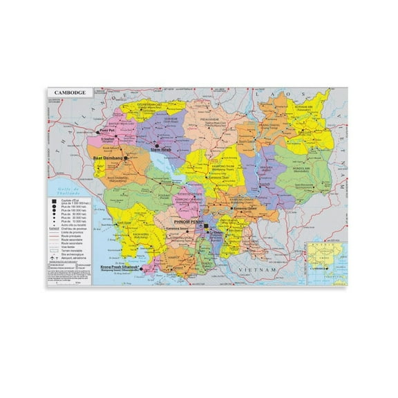 Cambodia Map Posters Picture Print Canvas Poster Wall Paint Art Posters Decor Modern Home Artworks Gift 08x12inch(20x30cm)