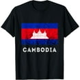 thumbnail image 1 of Cambodia Royal Palace Cambodian Flag Kampuchean Roots T-ShirtMen and women, Black T-shirt, size: Extra large, 1 of 4