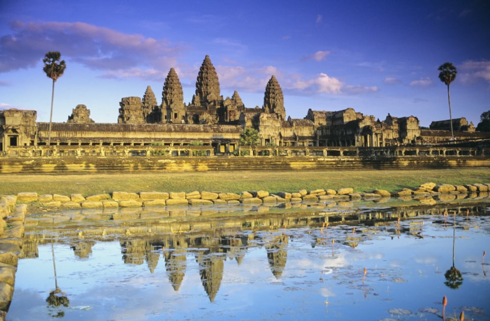 Cambodia Siem Reap Angkor Wat View Of Temple From Front Reflection In Pool Canvas Art - Richard Maschmeyer Design Pics (36 x 22)