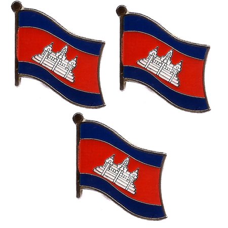 Cambodia Single Flag Lapel Pins, pack of 3