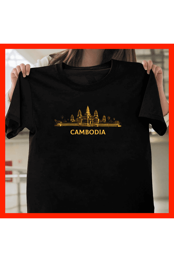 Cambodia Temple Skyline Graphic T-Shirt, Travel Souvenir Tee, Minimalist Cultural Apparel A185, for Unisex, Up to Size 5XL