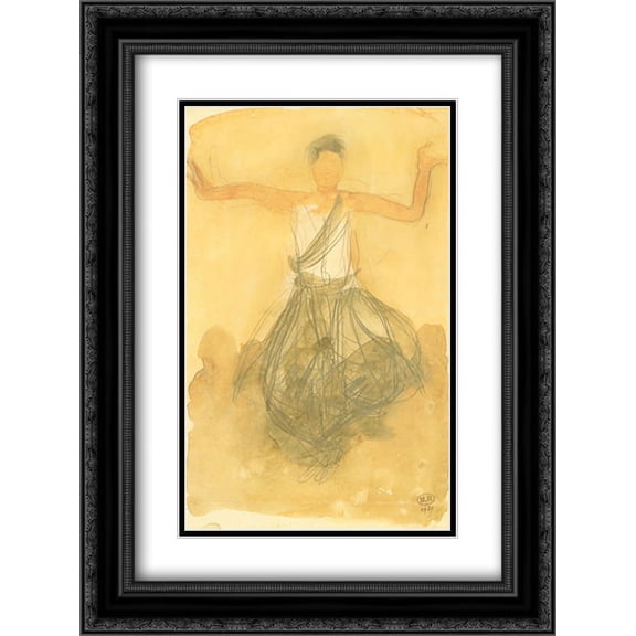 Cambodian Dancer 2x Matted 20x24 Black Ornate Framed Art Print by Auguste Rodin