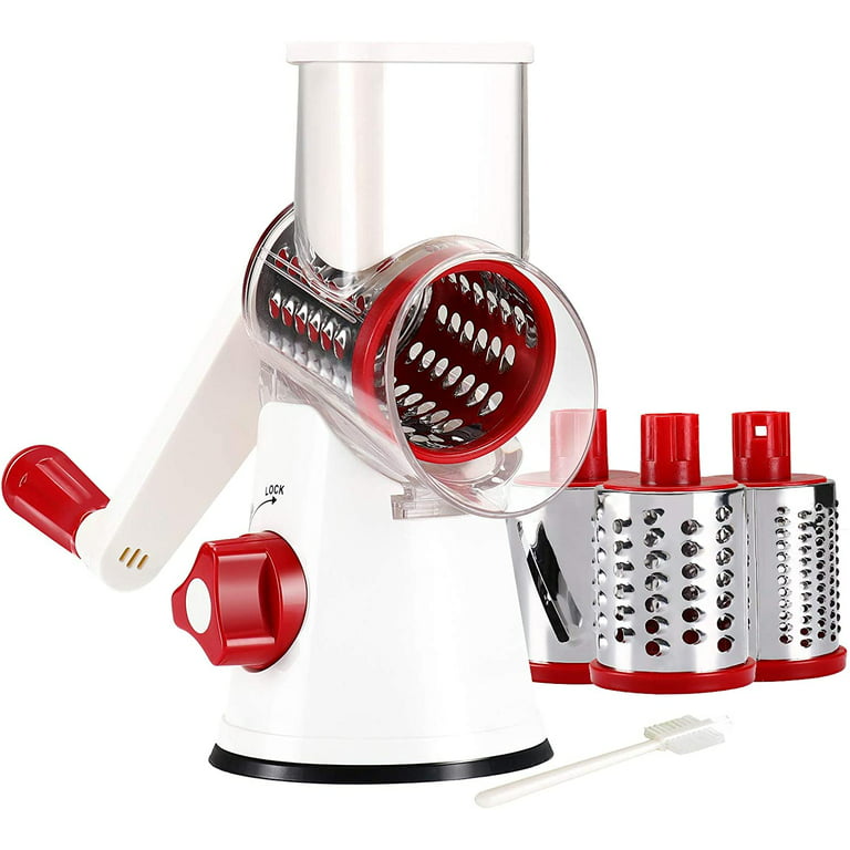 Cambom Manual Rotary Cheese Graters - Round Mandoline Slicer Cheese Shredder  Vegetable Slicer Walnuts Grinder with Strong-Hold Suction Cup Base and  Cleaning Brush（C315RW 