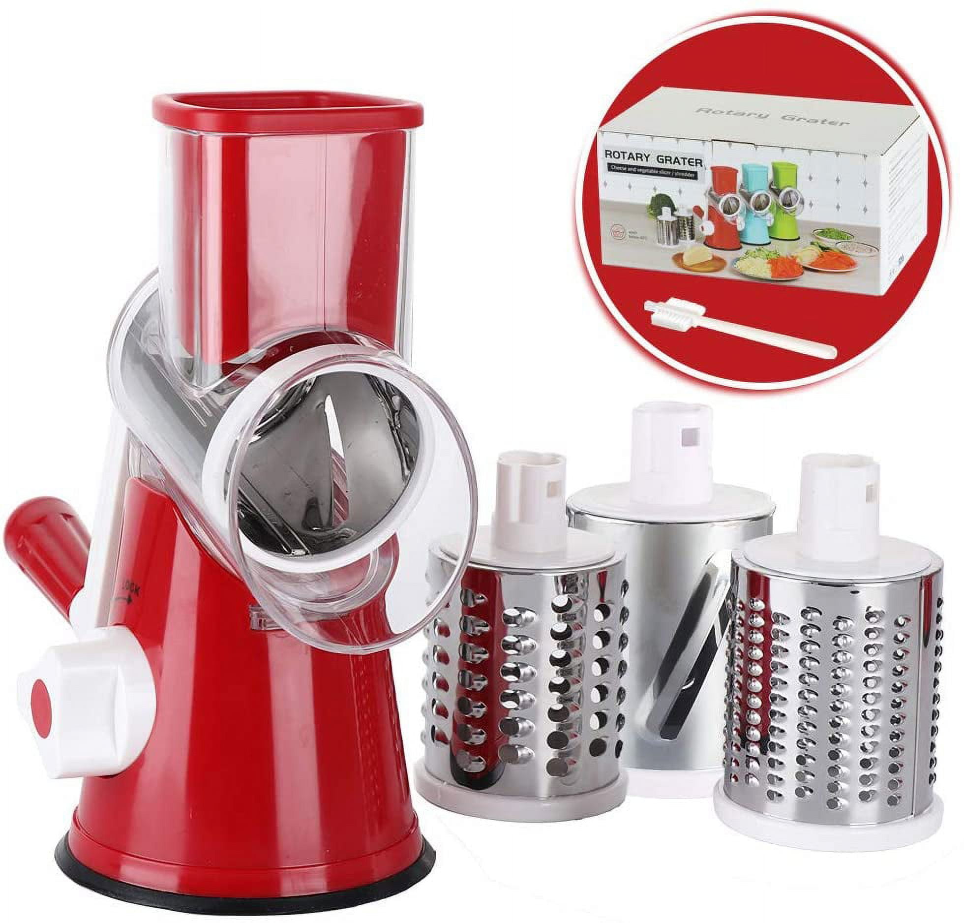 Cambom Rotary Cheese Grater Shredder Chopper Round Tumbling Box Mandoline  Slicer Nut Grinder Vegetable Slicer, Hash Brown, Potato with Strong Suction  Base 