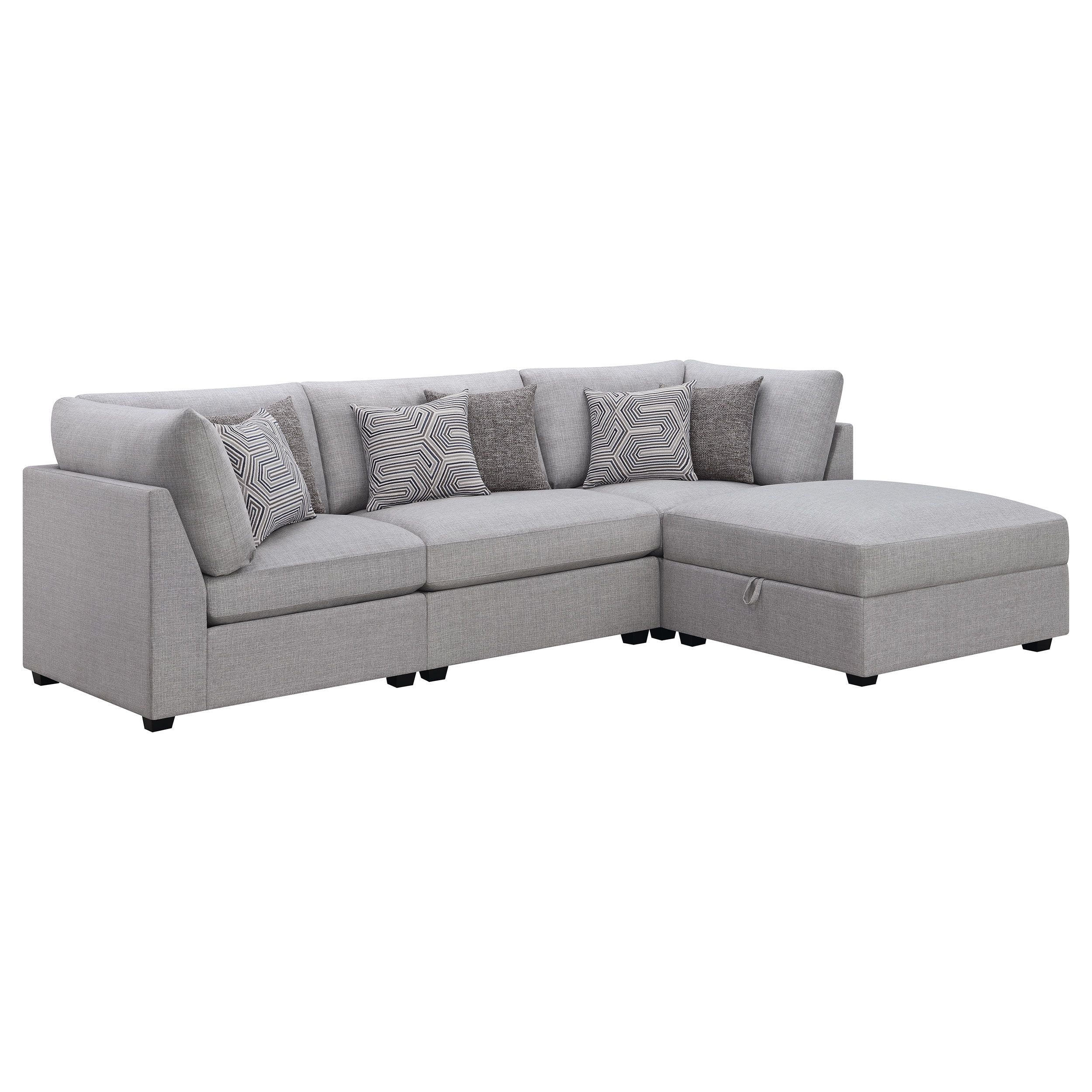 Gray Fabric Six-Piece Modular Sectional Sofa with Ottoman