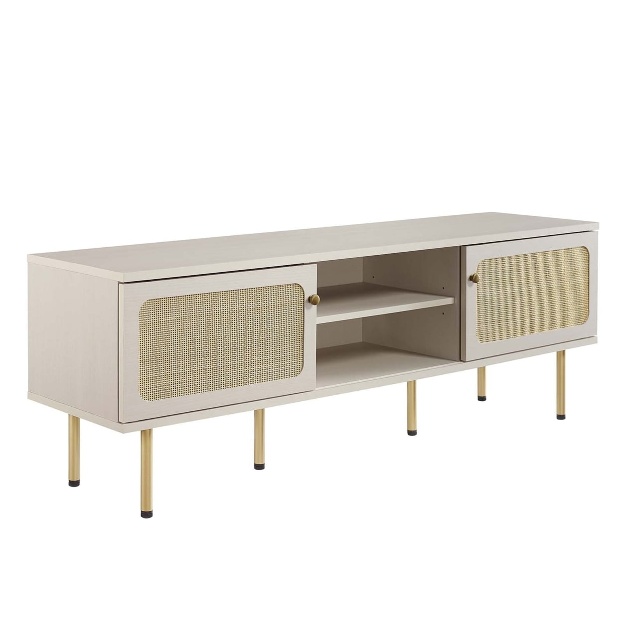 Cambria 60" White Rattan Weave TV Stand with Cabinet