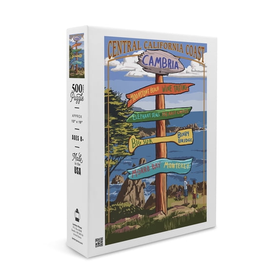 Cambria, California, Destination Sign (19x27 inches, Premium 500 Piece Jigsaw Puzzle for Adults and Family, Made in USA)