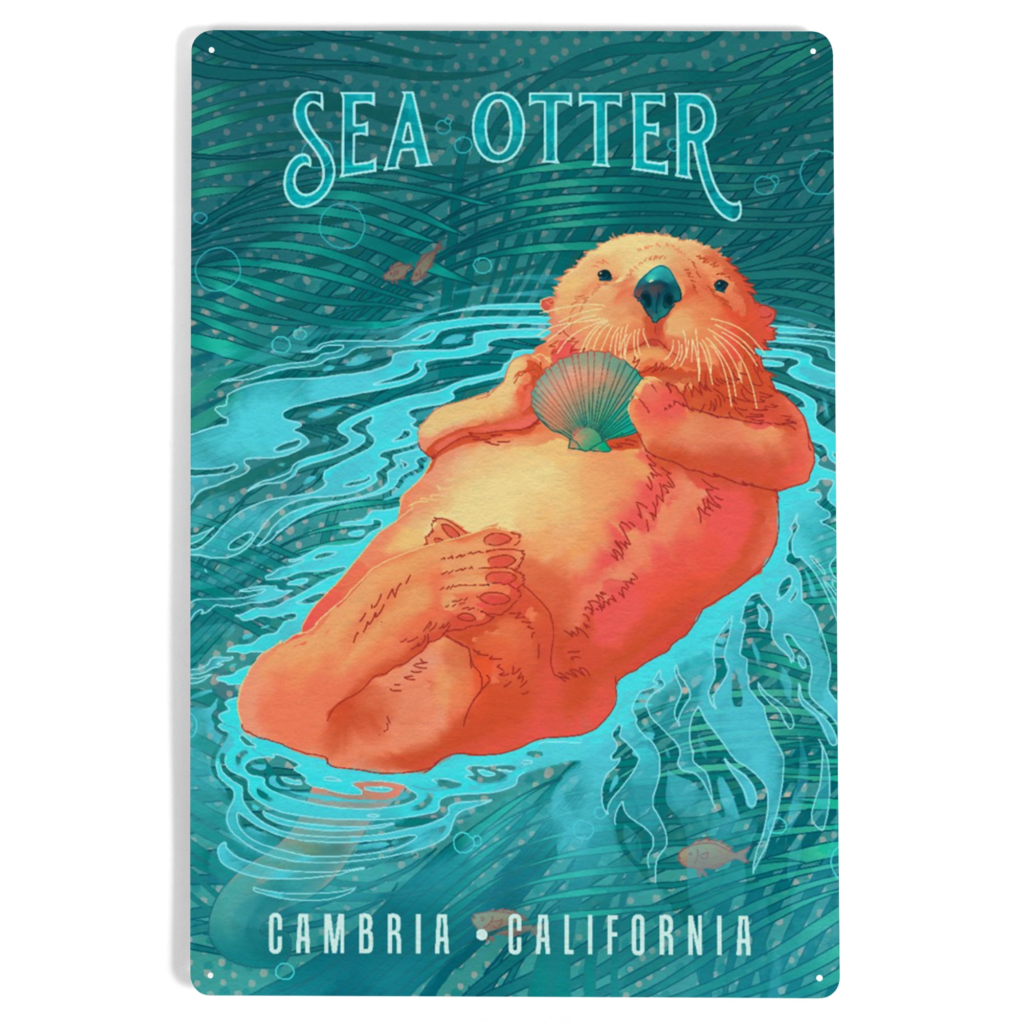 Cambria, California, Fluid Linework, Sea Otter (12x18 Aluminum Art ...