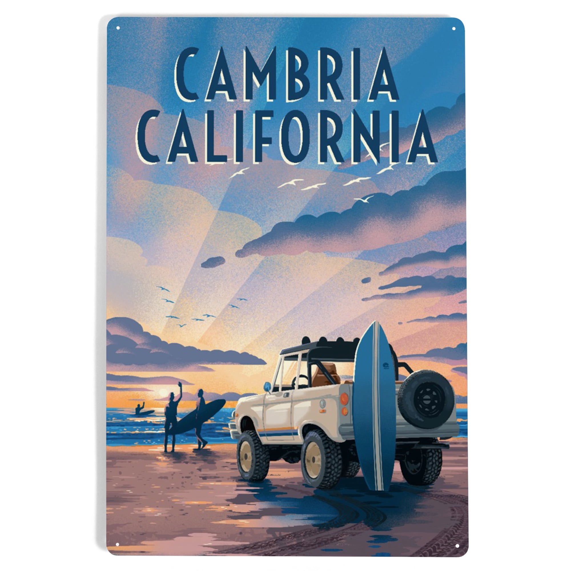 Cambria, California, Lithograph, Surfers on Beach (12x18 Aluminum Art ...