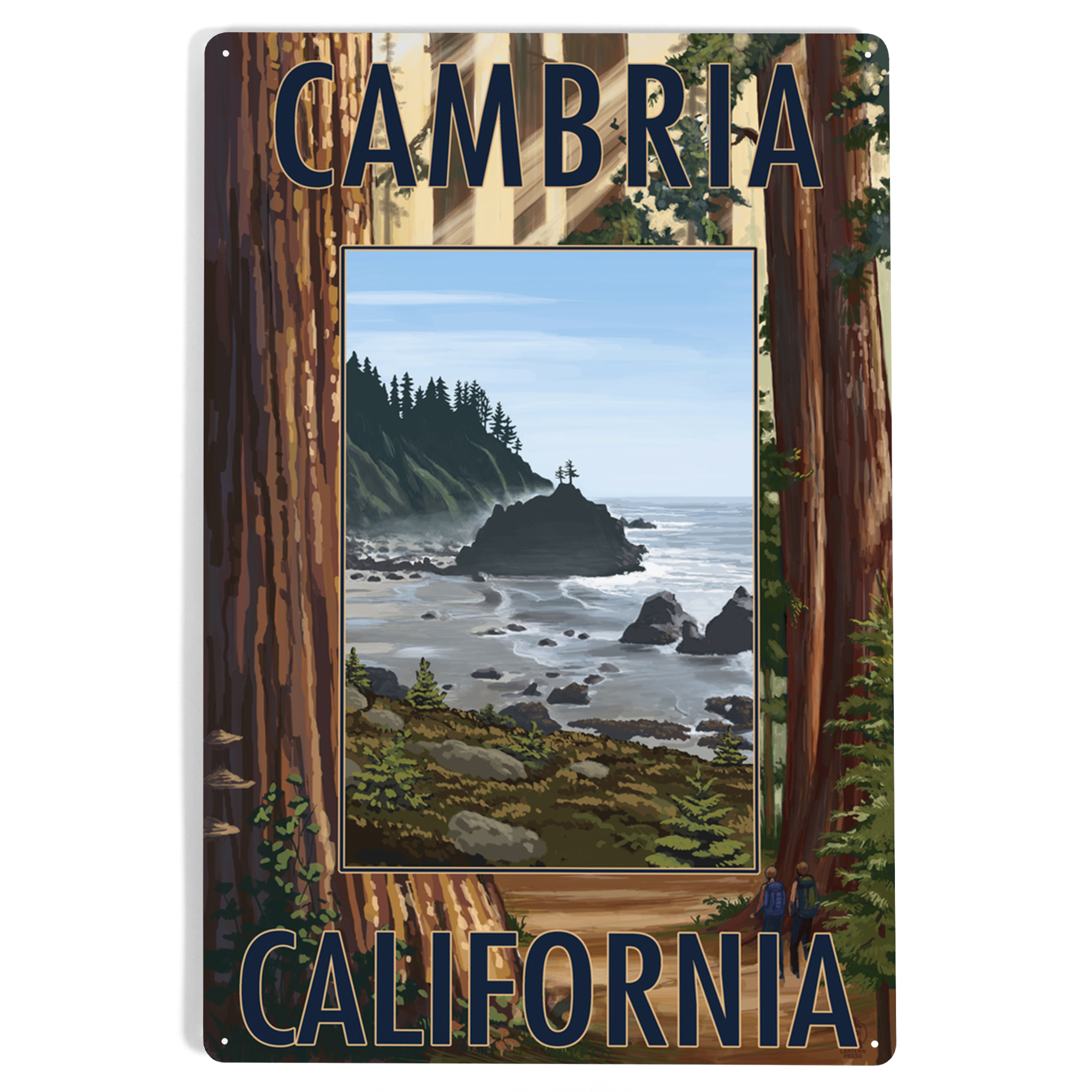 Cambria, California, Redwoods and Coast Scene (12x18 Aluminum Art ...