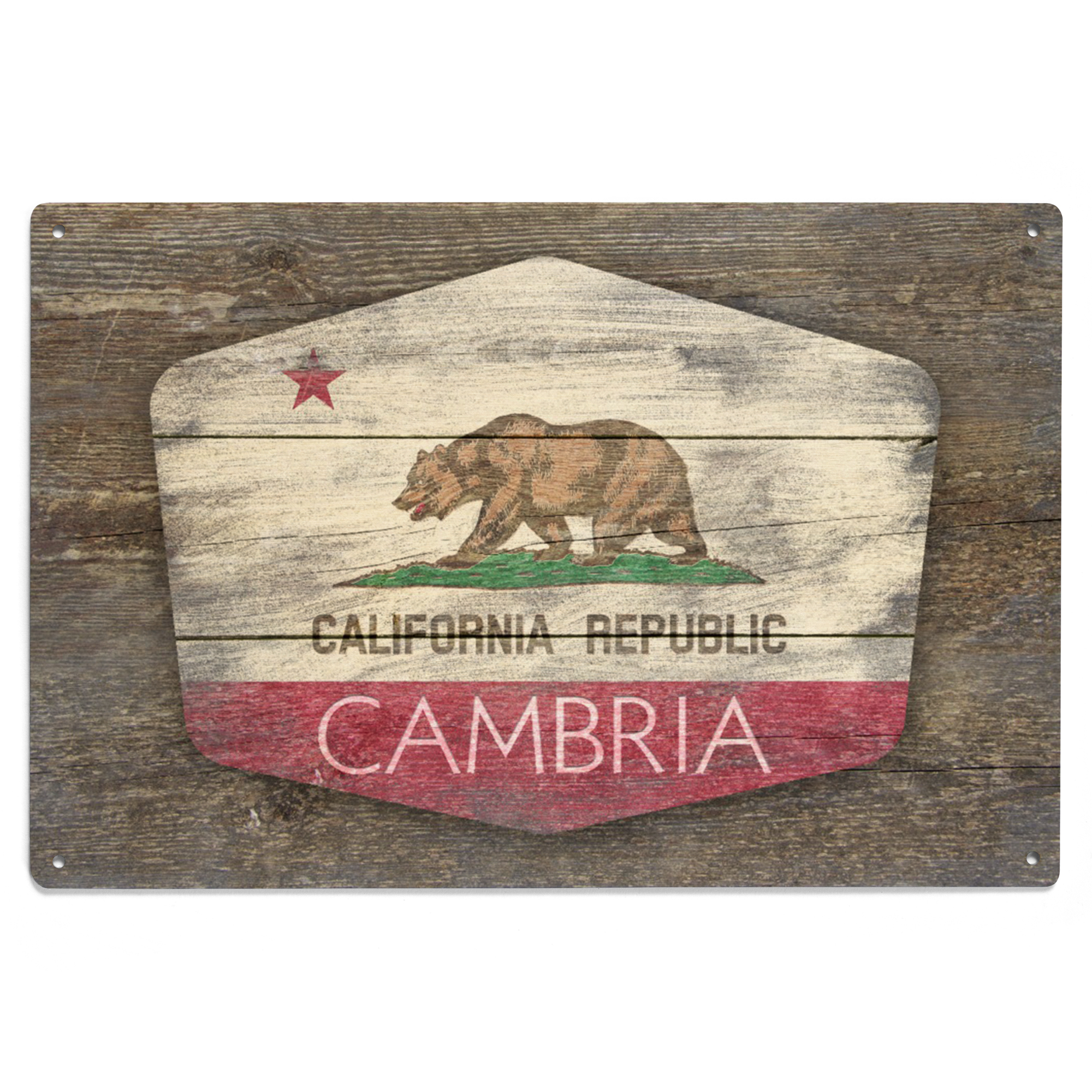 Cambria, California, Rustic State Flag, Contour Birch Wood Wall Sign ...
