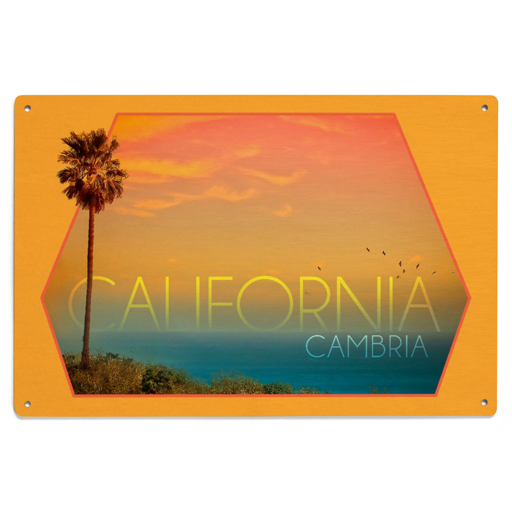Cambria, California, Sunset and Birds, Contour Birch Wood Wall Sign ...