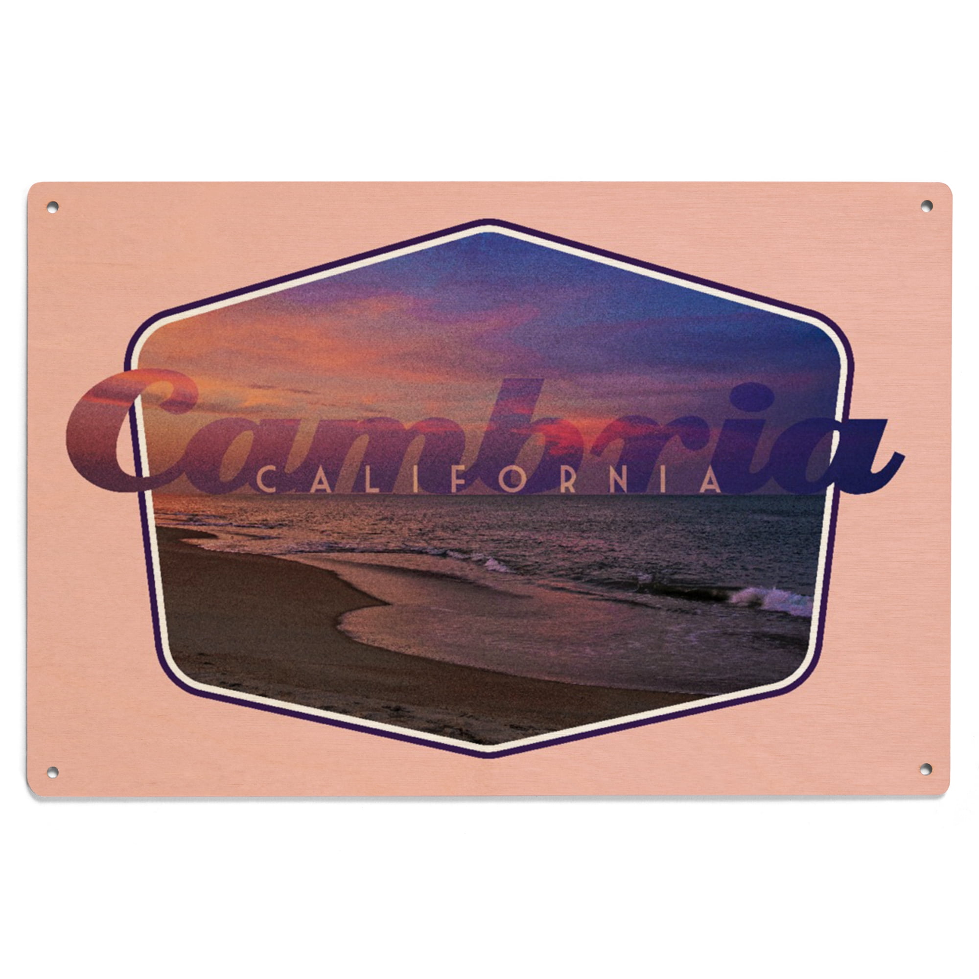 Cambria, California, Sunset on the Beach, Contour Birch Wood Wall Sign ...