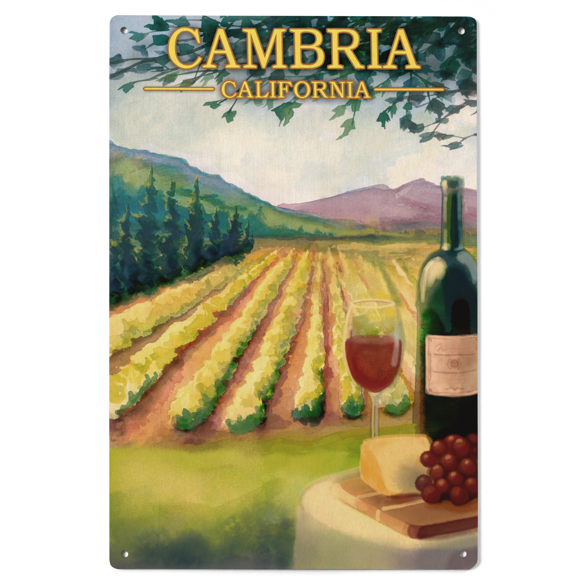 Cambria, California, Wine Country Birch Wood Wall Sign (6x9 Rustic Home ...