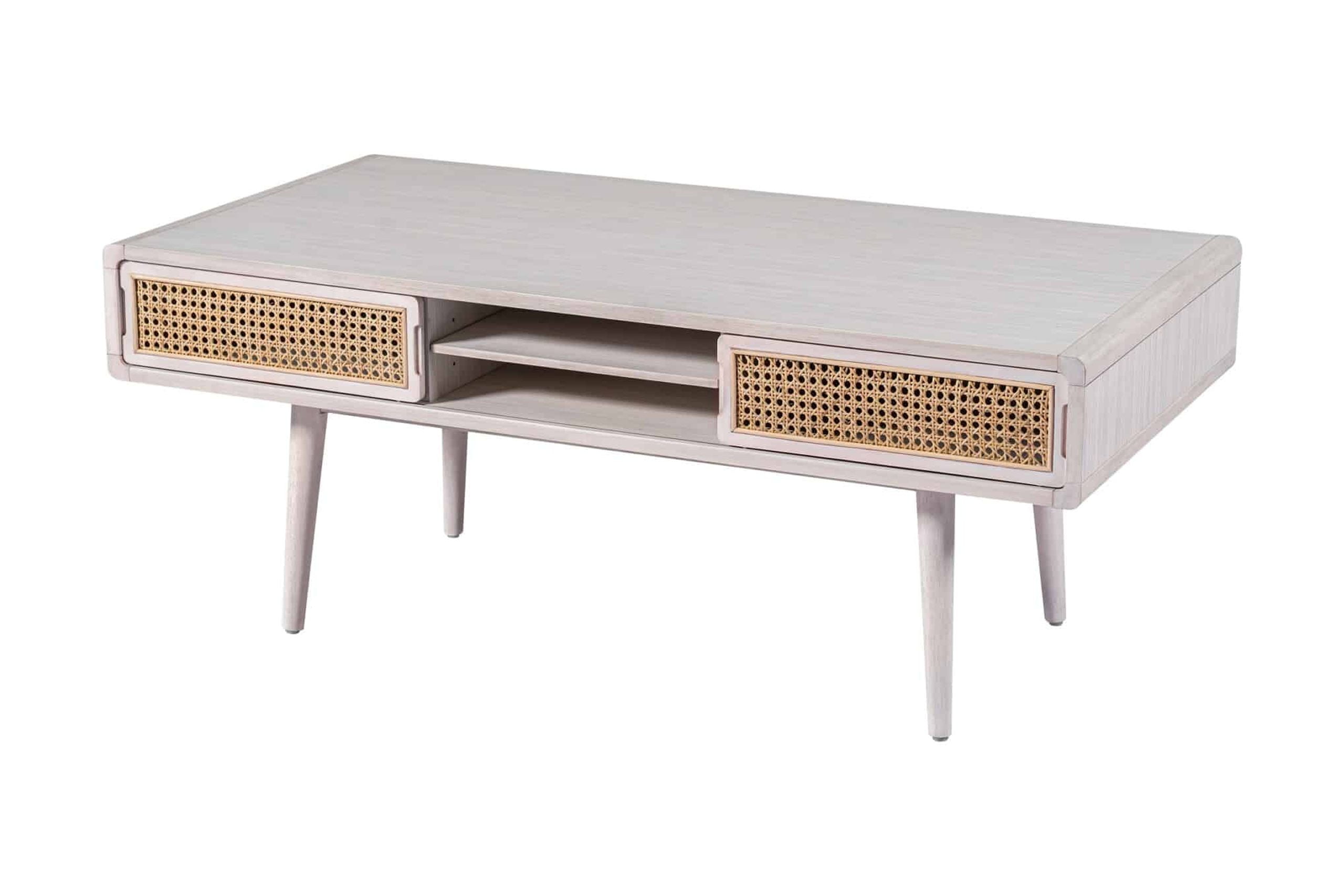 Cambria Coffee Table - Zebrano Whitewash/Natural Cane