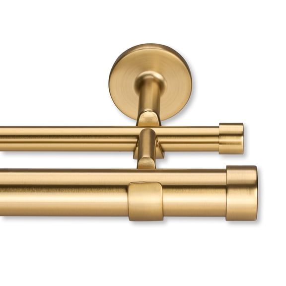 Cambria Designer Series - 3 Foot Custom Double Curtain Rod 1-1/8 Inch Large Diameter Non-adjustable For A Seamless Look Brackets And End Caps Brushed Finish