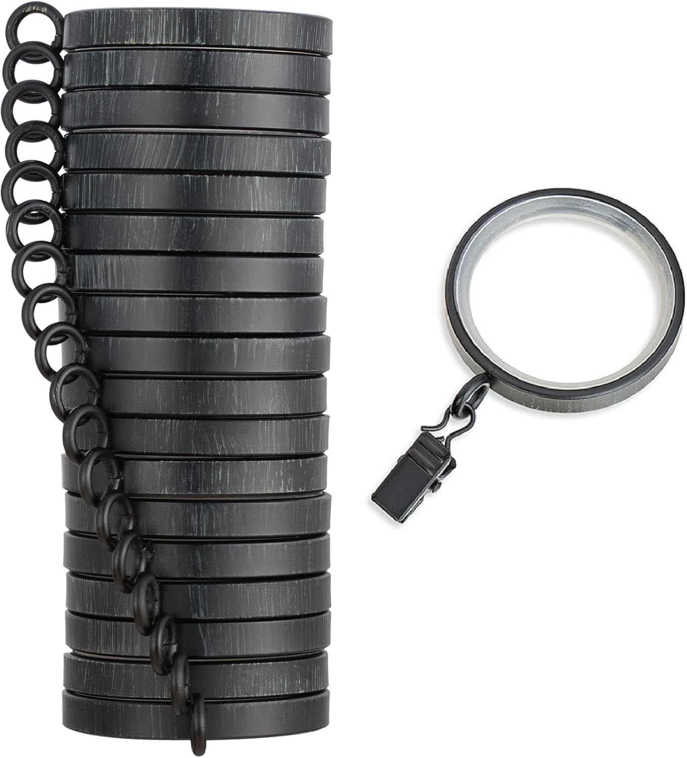 Cambria Designer Vorhangringe – Satinschwarz, 3,8 Cm, Mit Nylon-Einsätzen & Clips, 18 Stück