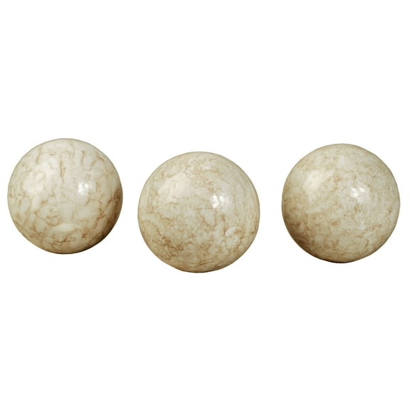 Cambria Ivory Beige Marbled Orbs Sphere Balls 4 inches diameter for Centerpiece Bowl and Tray Displays Set of Three Orbs Only