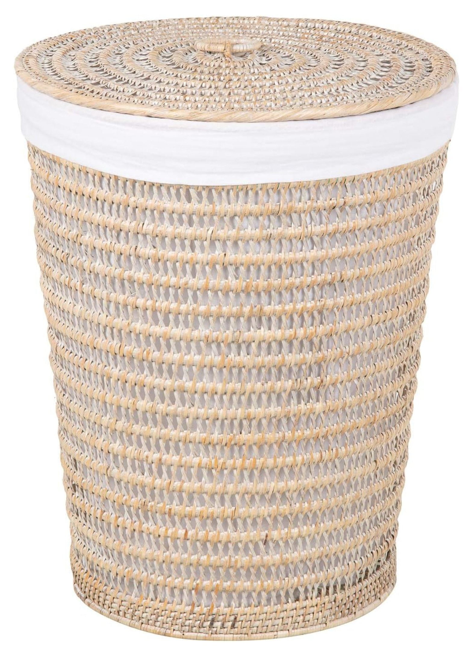 Cambria Rattan Laundry Hamper with Liner, WhiteWash