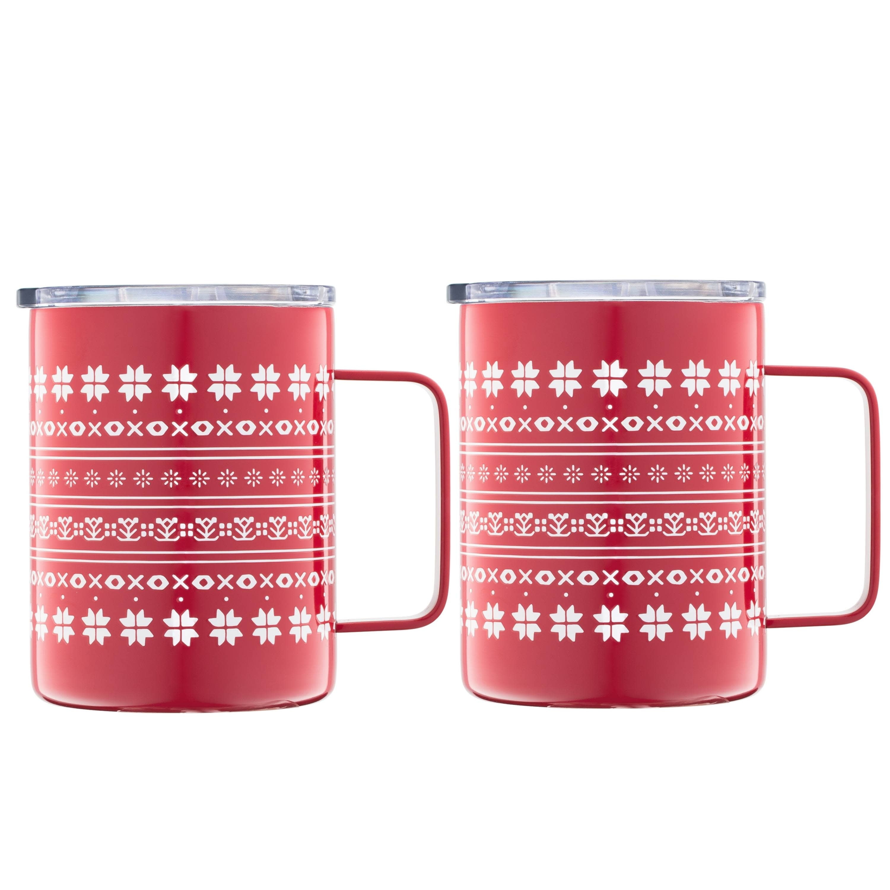 Red and White Stainless Steel Christmas Coffee Mugs, Set of 2