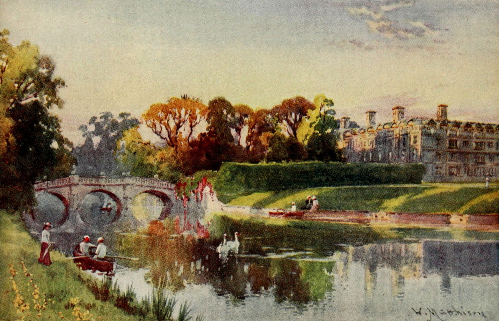 Cambridge 1907 Clare college & bridge Canvas Art - William Matthison (24 x 36)
