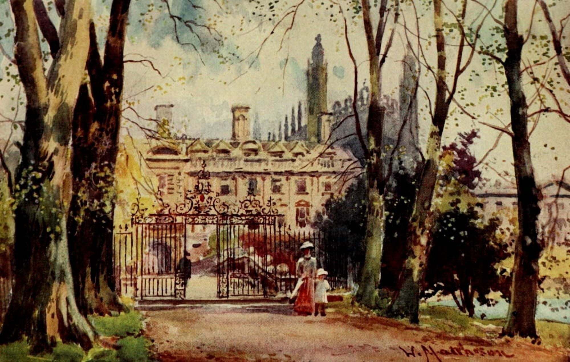 Cambridge 1907 Clare college from Avenue Canvas Art - William Matthison (18 x 24)