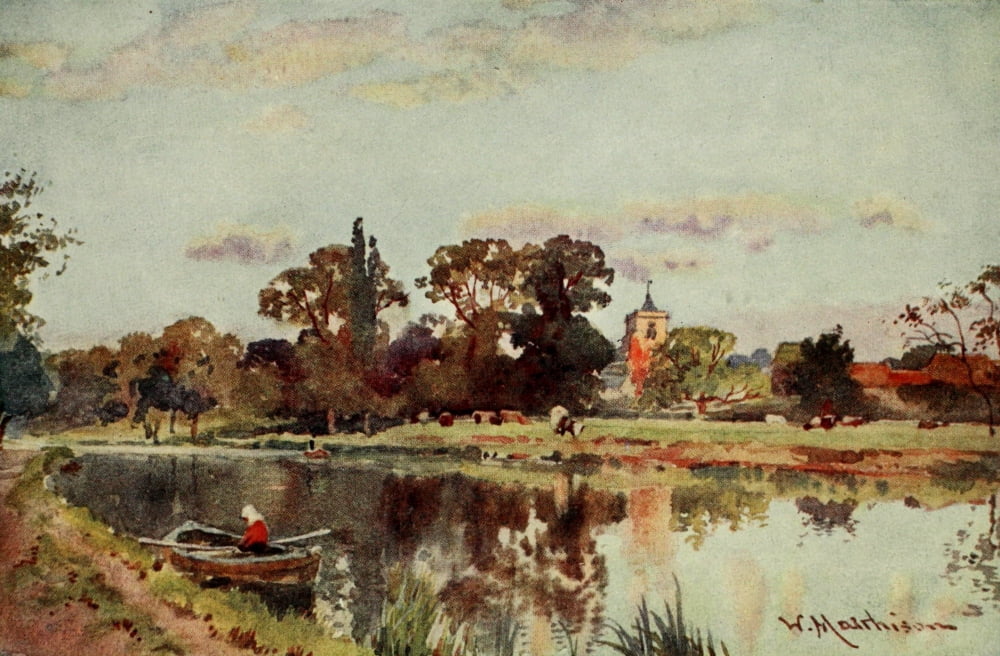Cambridge 1907 Ditton Corner on the Cam Canvas Art - William Matthison (24 x 36)