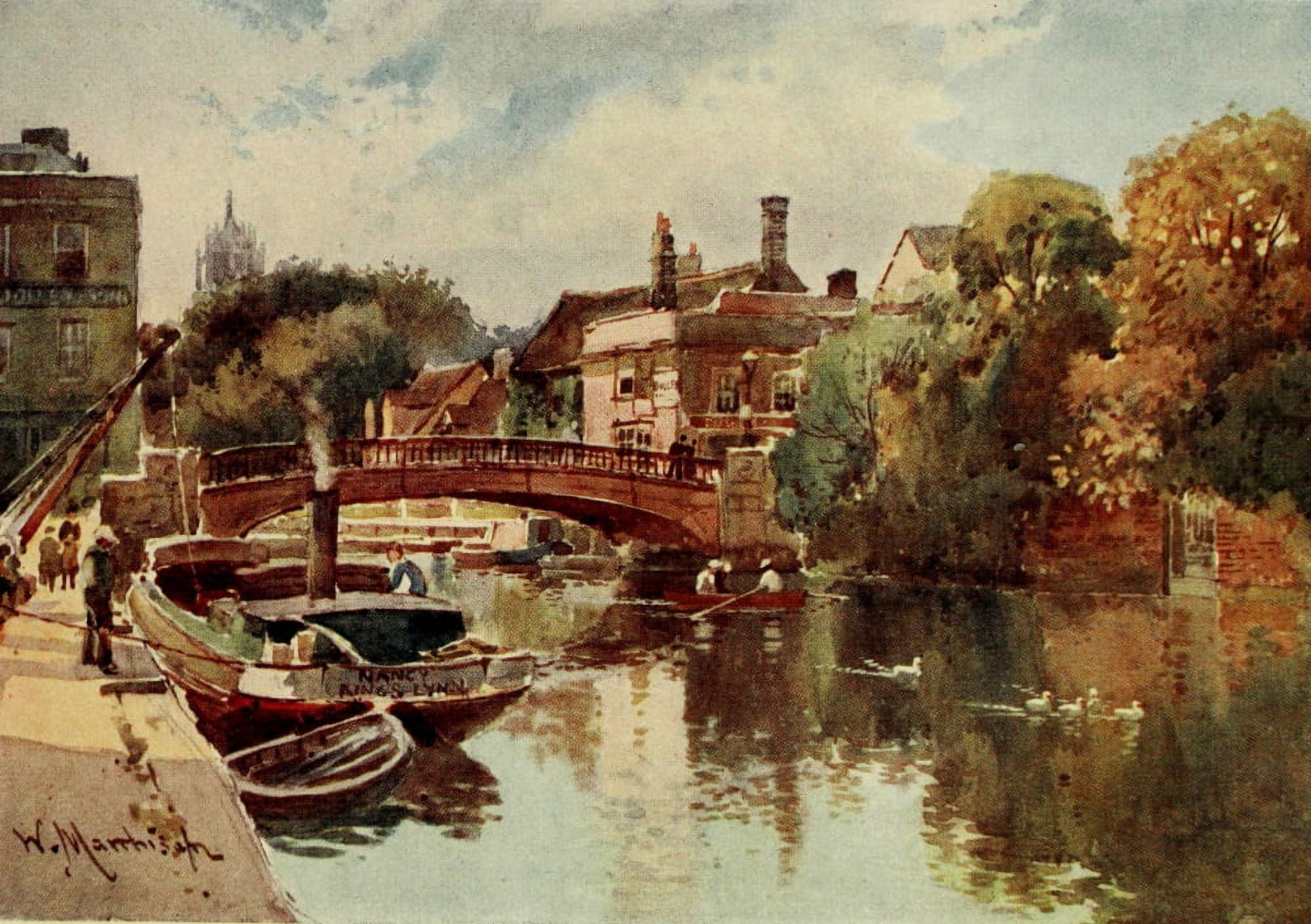 Cambridge 1907 Great Bridge Bridge St Canvas Art - William Matthison (18 x 24)