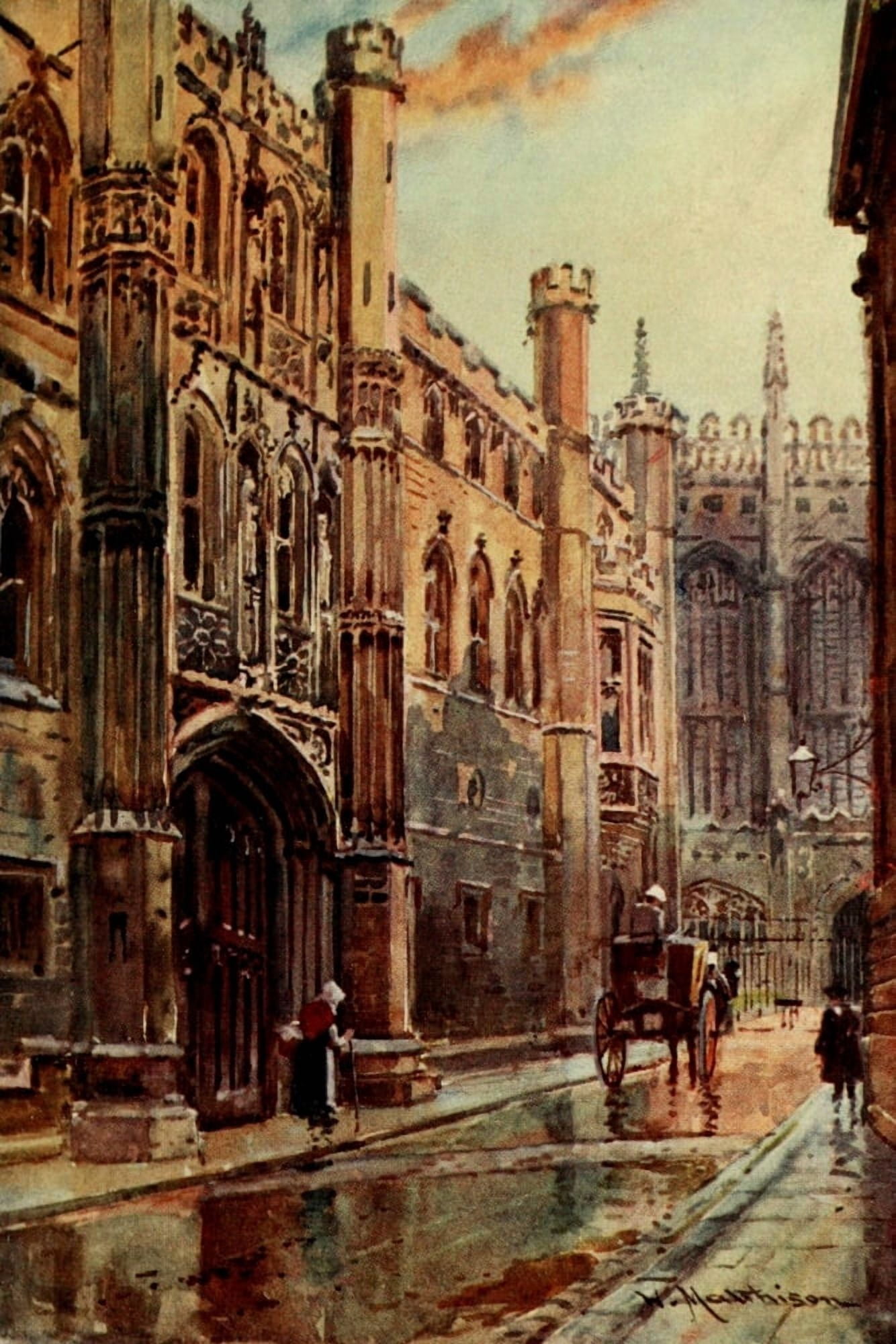 Cambridge 1907 Kings college old gateway Canvas Art - William Matthison (24 x 36)