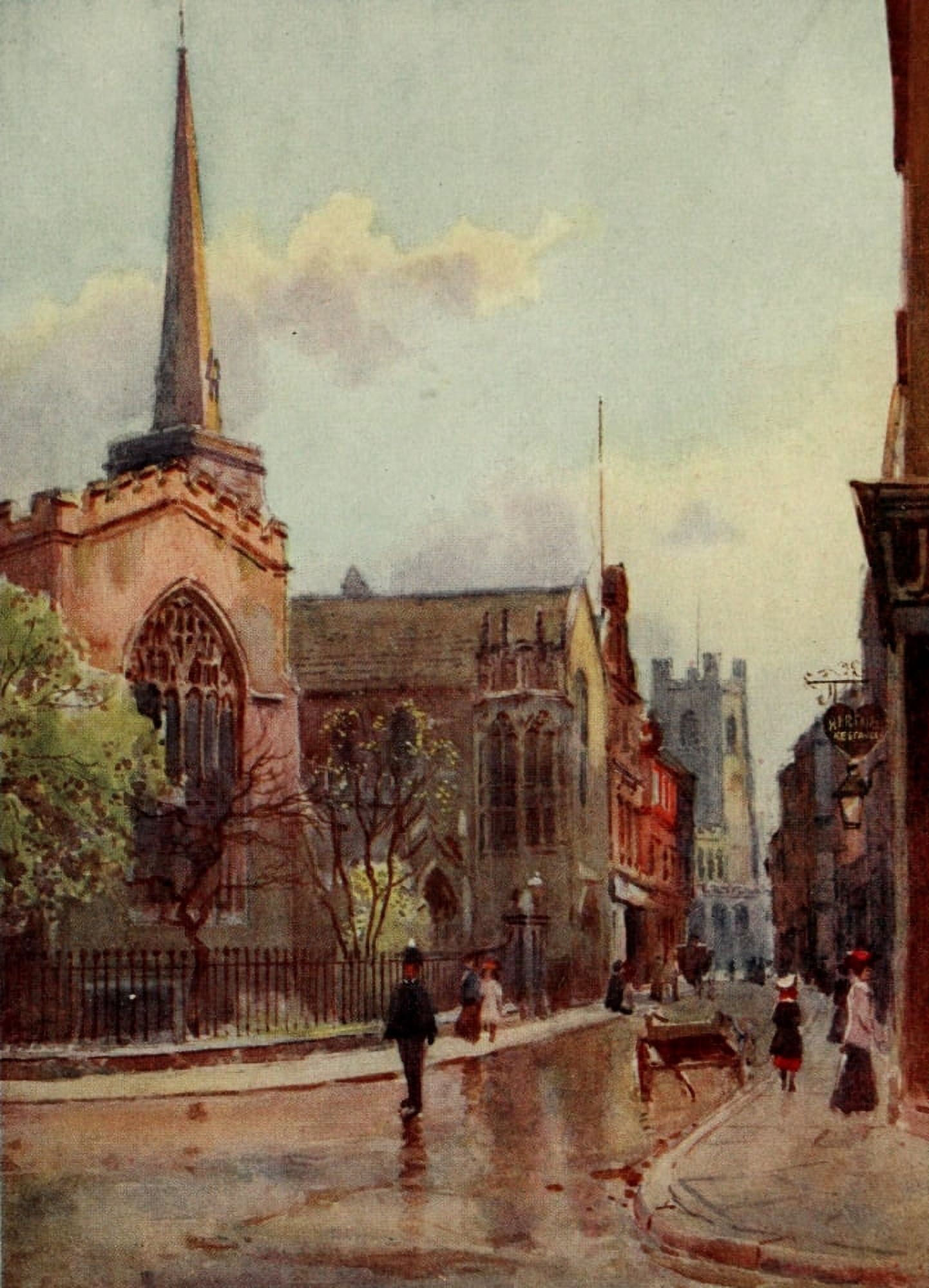 Cambridge 1907 Market St & Holy Trinity church Canvas Art - William Matthison (24 x 36)