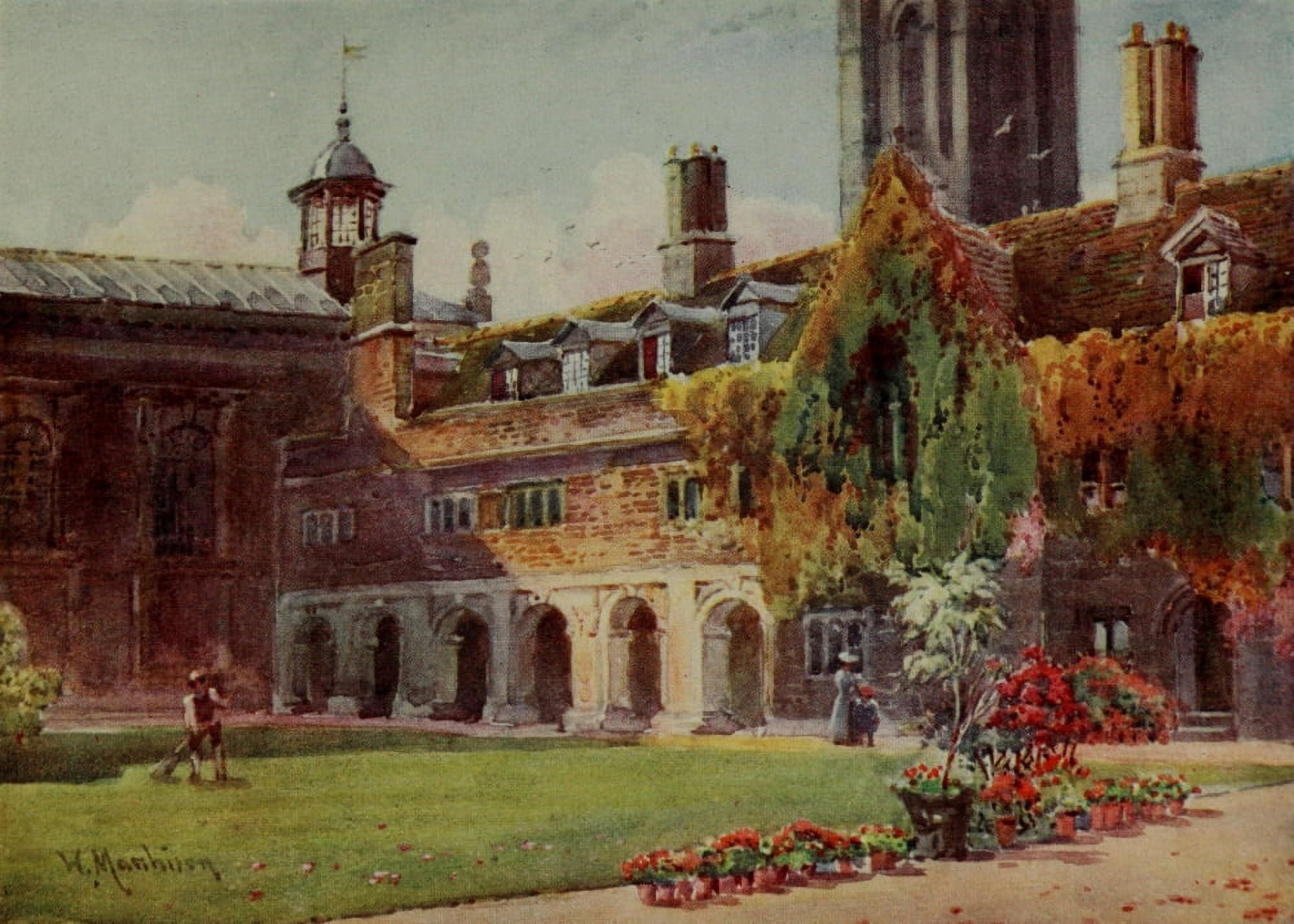 Cambridge 1907 Pembroke college Court & Cloisters Canvas Art - William Matthison (18 x 24)