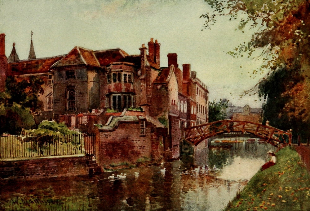 Cambridge 1907 Queens college from the river Canvas Art - William Matthison (18 x 24)