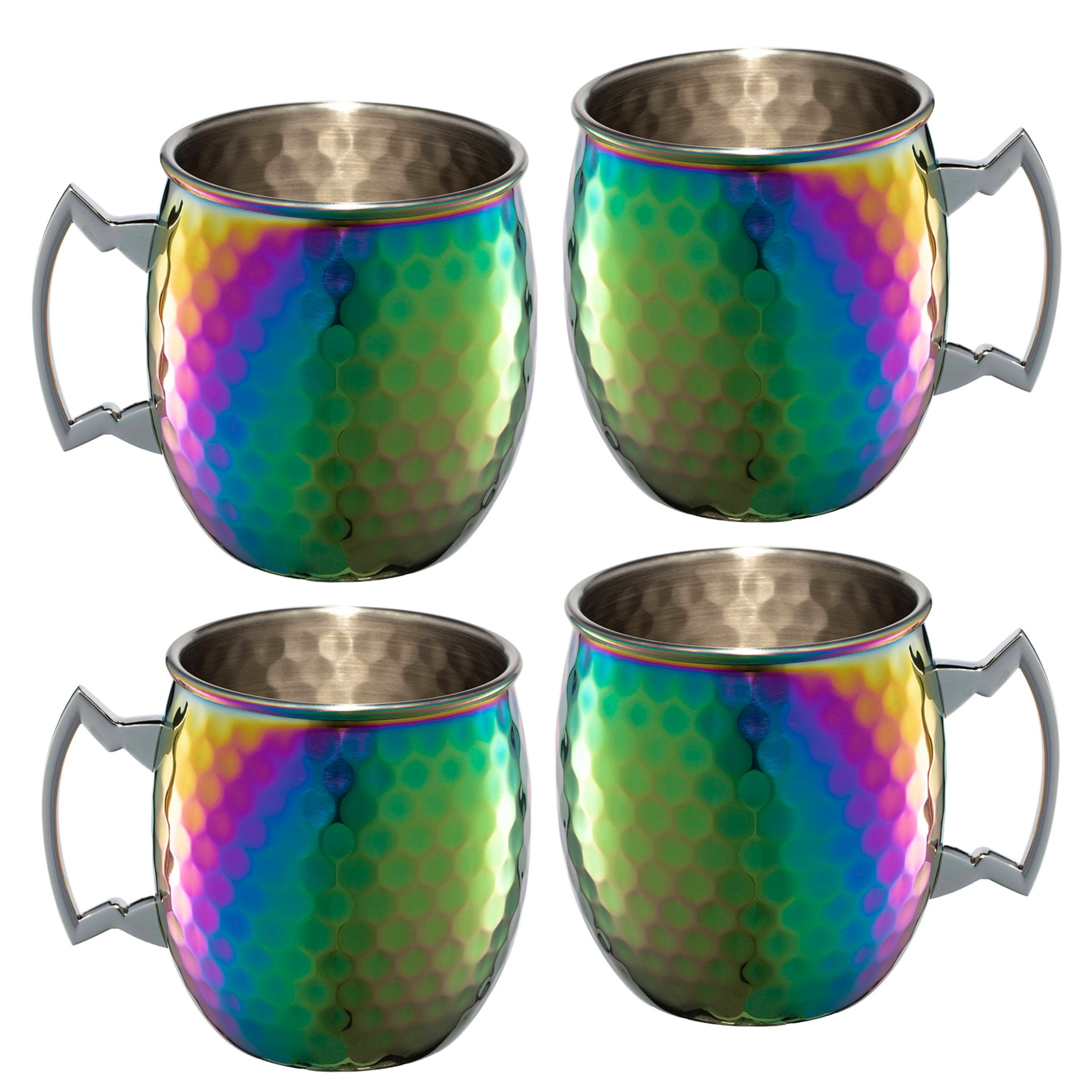 20 oz Hammered Rainbow Stainless Steel Moscow Mule Mugs, Set of 4