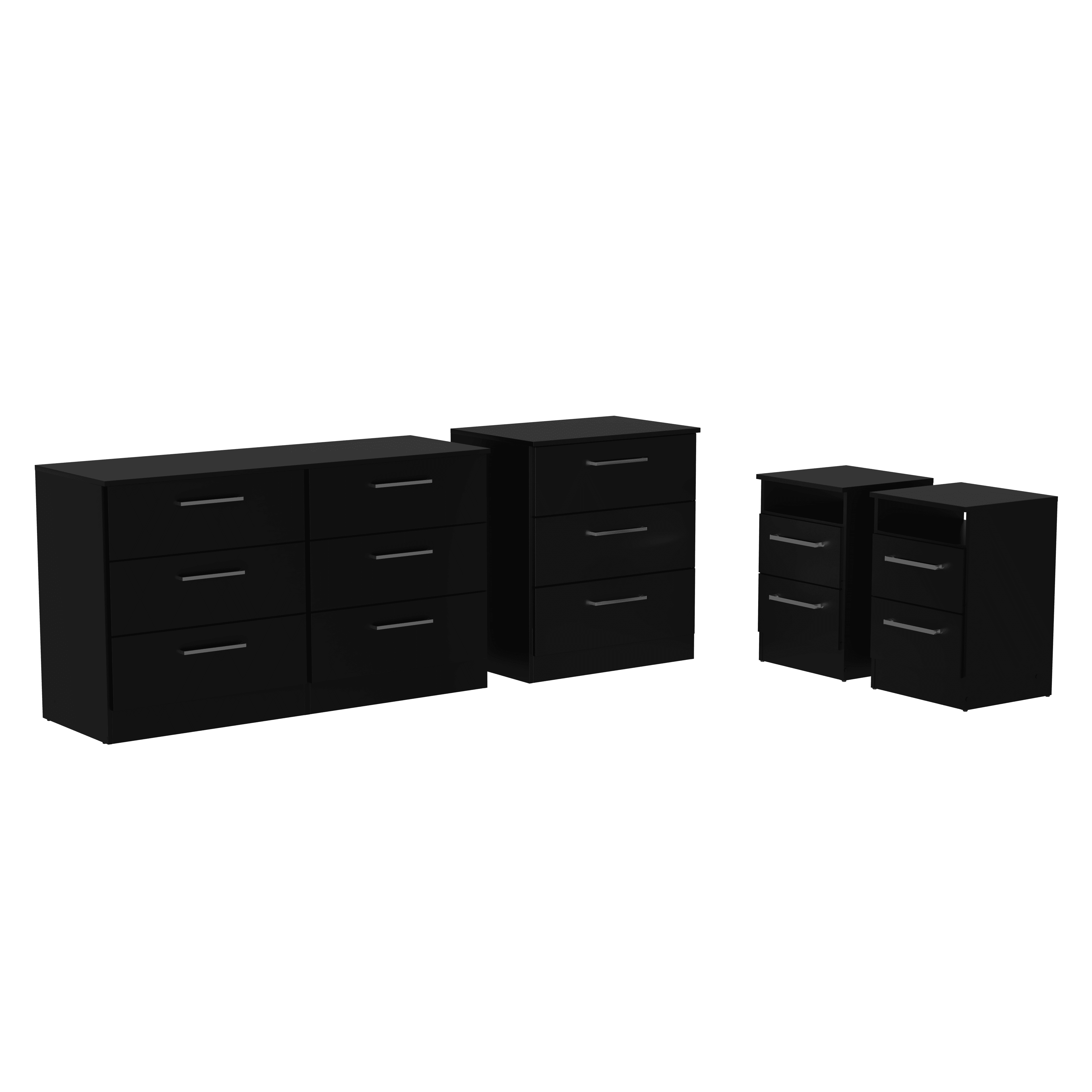Cambridge 4-Piece Black Bedroom Furniture Set with 6-Drawer Dresser, 3-Drawer Chest, and 2 Nightstands