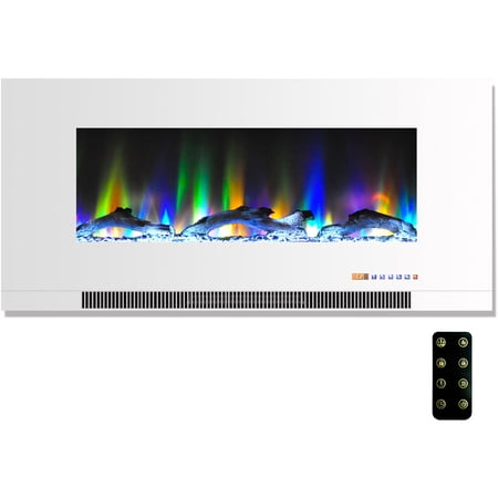 Cambridge 42" Wall-Mount Electric Fireplace Heater with Multi-Color LED Flames and Driftwood Log Display