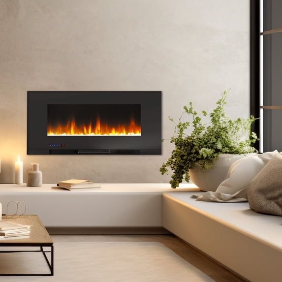 Cambridge 42-in. Black Indoor Wall Mount Electric Fireplace with Crystal Rock Display