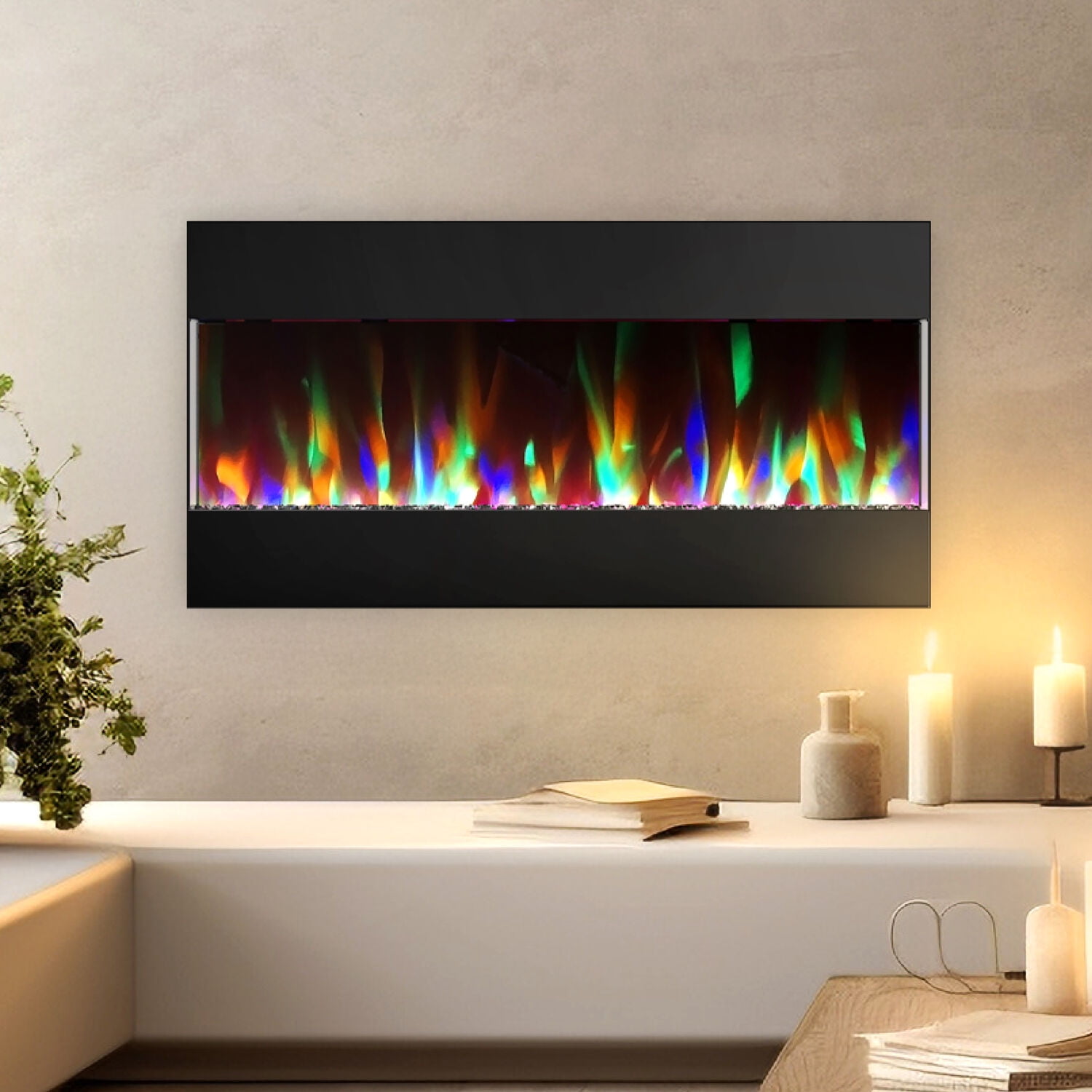 Cambridge 42-in. Black Indoor Wall Mount Electric Fireplace with Crystal Rock Display