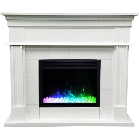 Cambridge 48"x14"x38" Traditional Shelby Electric Fireplace Mantel with Remote Control, Enhanced, Deep Crystal Insert with Color Changing LED Lights, White - CAM4815-1WHTCRS