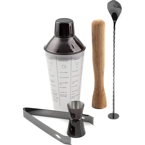 Cambridge 5-Piece Black Mixology Shaker Tool