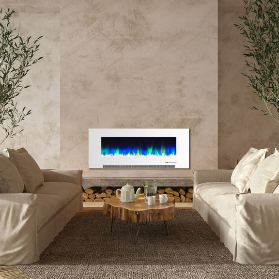 Cambridge 50-in. White Indoor Wall Mount Electric Fireplace with Crystal Rock Display
