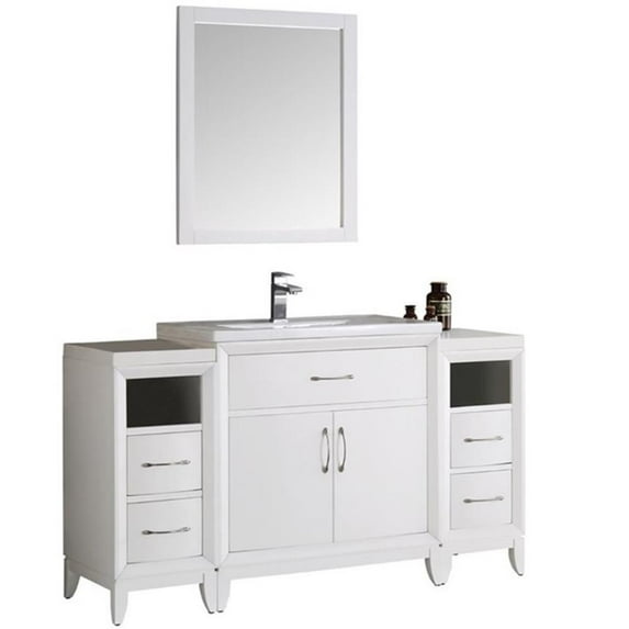 Fresca Cambridge 54" White Traditional Bathroom Vanity with Mirror