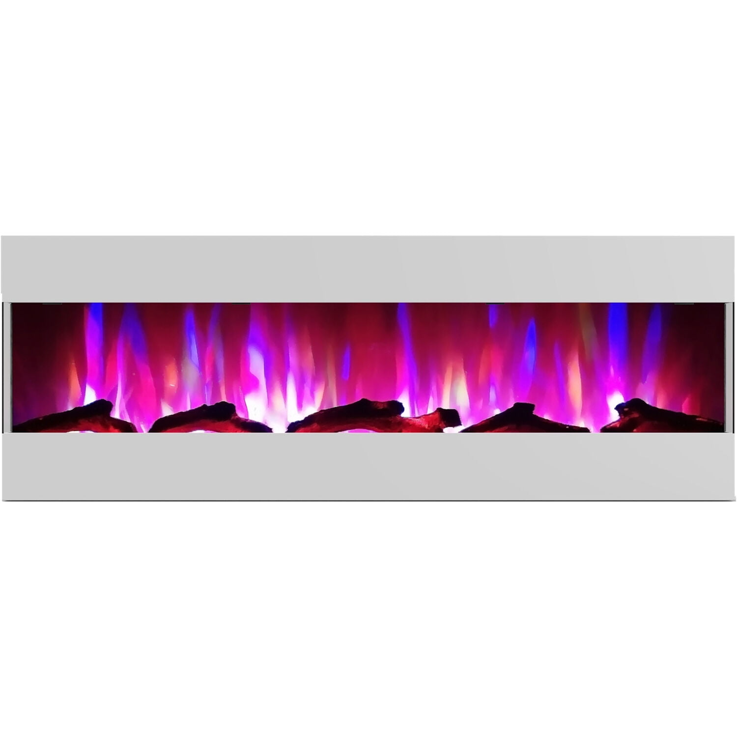 Cambridge 60" White Recessed Electric Fireplace with Multi-Color LED